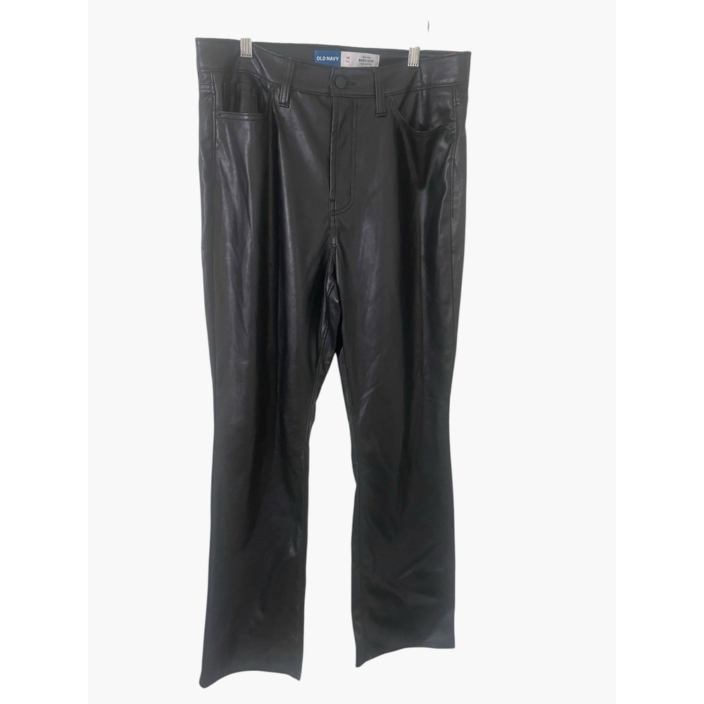 Old Navy Size 10 Tall Black Faux Leather High Rise Boot Leg Pants NEW Grunge